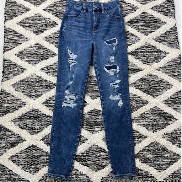 American Eagle Curvy Super Hi-Rise Legging Womens size 0 Regular Distressed - Picture 1 of 7